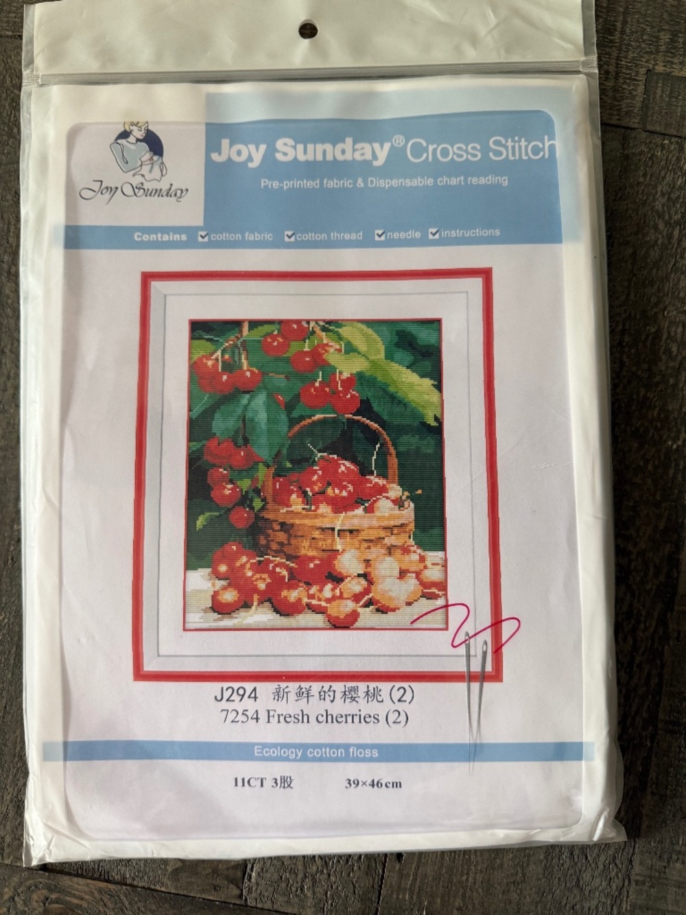 Cherry Basket Pre-Printed Joy Sunday Cross Stitch Kit 11ct Aida